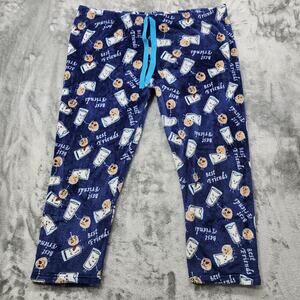 Curvy Sense Pants Womens 2X Blue Milk Cookies Best Friends Comfy Fleece Lounge